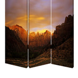 Benzara Sunset Plateau Print Foldable Canvas Screen with 3 Panels, Multicolor BM26534 Multicolor Fabric, Wood BM26534