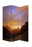 Sunset Plateau Print Foldable Canvas Screen with 3 Panels, Multicolor