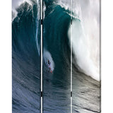 Benzara Surfing High Wave Print Foldable Canvas Screen with 3 Panels, Blue BM26535 Blue Fabric, Wood BM26535