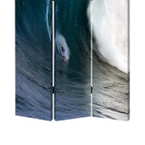 Benzara Surfing High Wave Print Foldable Canvas Screen with 3 Panels, Blue BM26535 Blue Fabric, Wood BM26535