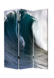 Surfing High Wave Print Foldable Canvas Screen with 3 Panels, Blue