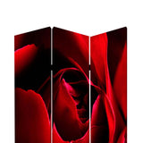 Benzara 3 Panel Foldable Canvas Screen with Rose Print, Red BM26536 Red Fabric, Wood BM26536