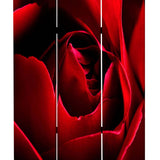 Benzara 3 Panel Foldable Canvas Screen with Rose Print, Red BM26536 Red Fabric, Wood BM26536