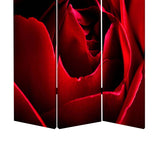 Benzara 3 Panel Foldable Canvas Screen with Rose Print, Red BM26536 Red Fabric, Wood BM26536