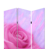 Benzara 3 Panel Foldable Canvas Screen with Rose Print, Pink BM26537 Pink Fabric, Wood BM26537