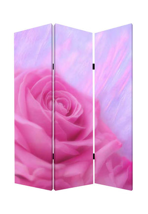 Benzara 3 Panel Foldable Canvas Screen with Rose Print, Pink BM26537 Pink Fabric, Wood BM26537