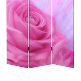 Benzara 3 Panel Foldable Canvas Screen with Rose Print, Pink BM26537 Pink Fabric, Wood BM26537