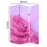 Benzara 3 Panel Foldable Canvas Screen with Rose Print, Pink BM26537 Pink Fabric, Wood BM26537