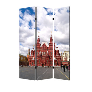 Benzara Russian Tower Print Foldable Canvas Screen with 3 Panels, Multicolor BM26544 Multicolor Fabric, Wood BM26544