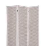 Benzara 3 Panel Transitional Fabric Screen with Floral Details, Brown BM26552 Brown Wood and Fabric BM26552