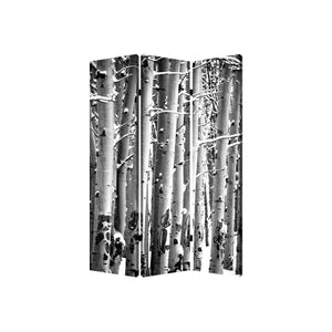 Benzara 3 Panel Canvas Foldable Screen with Birch Print, Black and White BM26560 Black and White Wood and Fabric BM26560