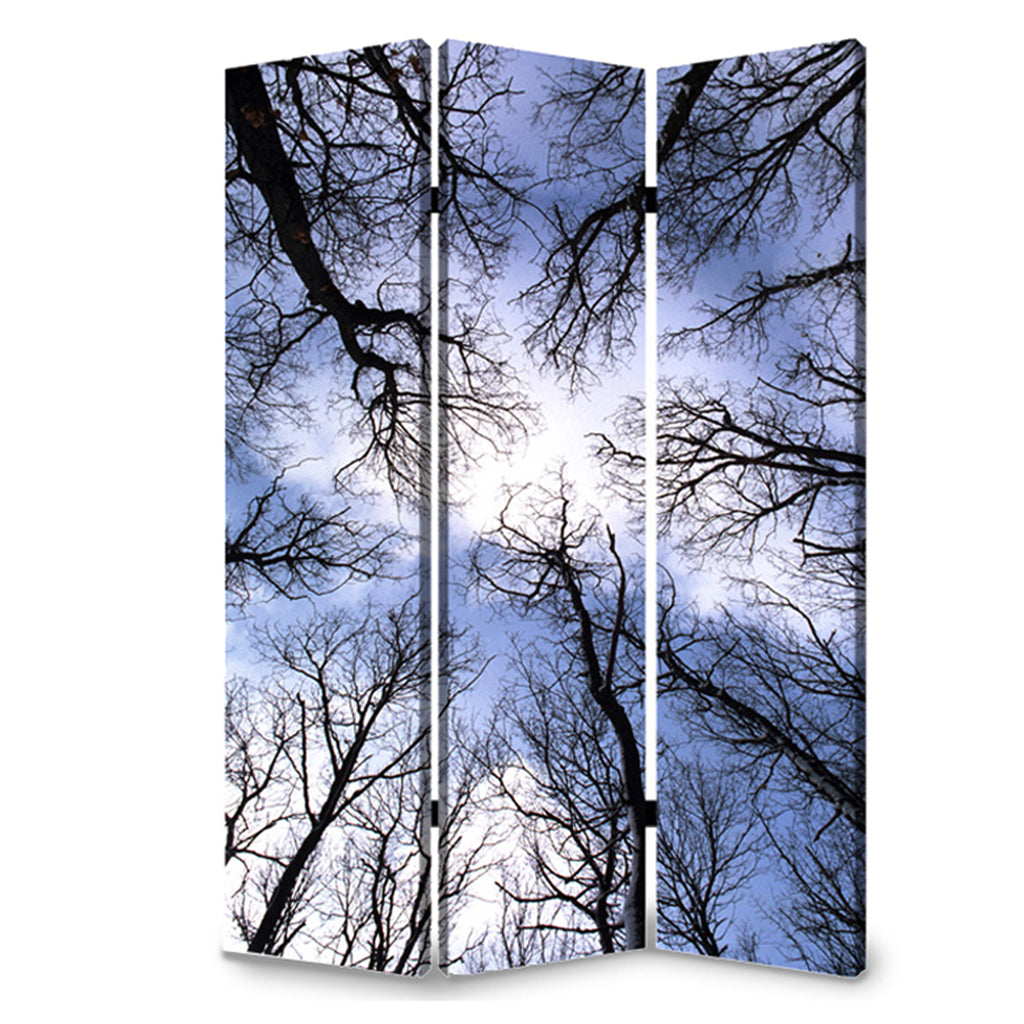 Benzara 3 Panel Foldable Canvas Screen with Tree Print, Black BM26561 Black Wood and Fabric BM26561