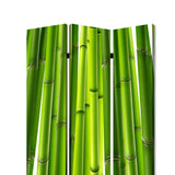 Benzara 3 Panel Foldable Room Divider with Bamboo Design Print, Green BM26562 Green Solid Wood, Canvas and Metal BM26562