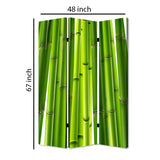 Benzara 3 Panel Foldable Room Divider with Bamboo Design Print, Green BM26562 Green Solid Wood, Canvas and Metal BM26562