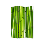 Benzara 3 Panel Foldable Room Divider with Bamboo Design Print, Green BM26562 Green Solid Wood, Canvas and Metal BM26562