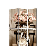 Benzara 3 Panel Flowers and Cycle Print Foldable Room Divider, Pink and Brown BM26563 Pink and Brown Solid Wood, Canvas and Metal BM26563