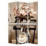 Benzara 3 Panel Flowers and Cycle Print Foldable Room Divider, Pink and Brown BM26563 Pink and Brown Solid Wood, Canvas and Metal BM26563