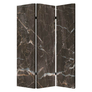 Benzara 3 Panel Marble Print Canvas Room Divider, Dark Brown BM26567 Brown Solid Wood, Canvas and Metal BM26567