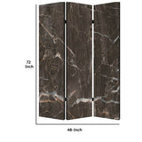 Benzara 3 Panel Marble Print Canvas Room Divider, Dark Brown BM26567 Brown Solid Wood, Canvas and Metal BM26567