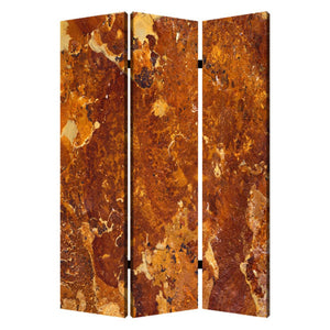 Benzara 3 Panel Marble Print Foldable Canvas Room Divider, Brown BM26573 Brown Solid Wood, Canvas and Metal BM26573