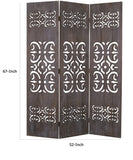 Benzara 3 Panel Shinto Cut Out Design Foldable Room Divider, Brown BM26575 Brown Solid Wood, Canvas and Metal BM26575