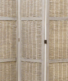 Benzara Cottage Style 3 Panel Room Divider with Willow Weaving, Gray BM26577 Gray Solid Wood, Willow and Metal BM26577