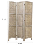 Benzara Cottage Style 3 Panel Room Divider with Willow Weaving, Gray BM26577 Gray Solid Wood, Willow and Metal BM26577