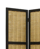 Benzara Cottage Style 3 Panel Room Divider with Willow Weaving, Black and Brown BM26578 Black and Brown Solid Wood, Willow and Metal BM26578