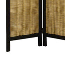 Benzara Cottage Style 3 Panel Room Divider with Willow Weaving, Black and Brown BM26578 Black and Brown Solid Wood, Willow and Metal BM26578