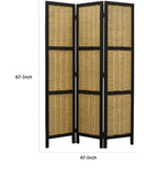 Benzara Cottage Style 3 Panel Room Divider with Willow Weaving, Black and Brown BM26578 Black and Brown Solid Wood, Willow and Metal BM26578