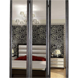 Benzara 3 Panel Wooden Foldable Mirror Encasing Room Divider, Gray and Silver BM26588 Gray and Silver Solid Wood, Mirror and Metal BM26588