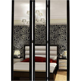 Benzara 3 Panel Wooden Foldable Mirror Encasing Room Divider, Black and Silver BM26590 Black and Silver Solid Wood, Mirror and Metal BM26590