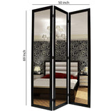 Benzara 3 Panel Wooden Foldable Mirror Encasing Room Divider, Black and Silver BM26590 Black and Silver Solid Wood, Mirror and Metal BM26590