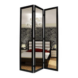 Benzara 3 Panel Wooden Foldable Mirror Encasing Room Divider, Black and Silver BM26590 Black and Silver Solid Wood, Mirror and Metal BM26590