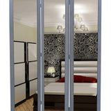 Benzara 3 Panel Wooden Foldable Mirror Encasing Room Divider,Light Gray and Silver BM26591 Gray and Silver Solid Wood, Mirror and Metal BM26591