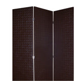 Benzara 3 Panel Faux Leather Covered Room Divider with Criss Cross Design, Brown BM26592 Brown Solid Wood, Faux Leather and Metal BM26592