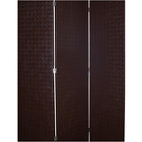 Benzara 3 Panel Faux Leather Covered Room Divider with Criss Cross Design, Brown BM26592 Brown Solid Wood, Faux Leather and Metal BM26592