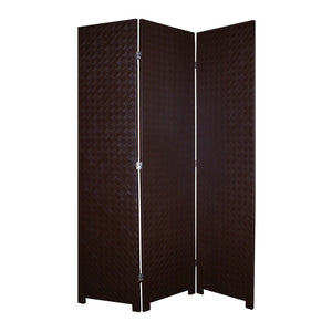 Benzara 3 Panel Faux Leather Covered Room Divider with Criss Cross Design, Brown BM26592 Brown Solid Wood, Faux Leather and Metal BM26592