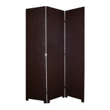 3 Panel Faux Leather Covered Room Divider with Criss Cross Design, Brown