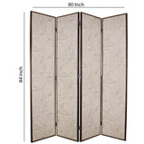 Benzara 4 Panel Scripted Fabric Wooden Foldable Room Divider, Beige and Brown BM26595 Beige and Brown Solid Wood, Fabric and Metal BM26595