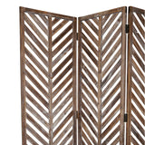 Benzara 3 Panel Foldable Wooden Screen with Herringbone Pattern, Brown BM26598 Brown Wood BM26598