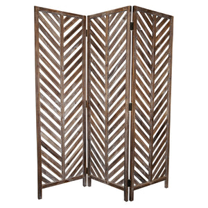 Benzara 3 Panel Foldable Wooden Screen with Herringbone Pattern, Brown BM26598 Brown Wood BM26598