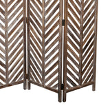 Benzara 3 Panel Foldable Wooden Screen with Herringbone Pattern, Brown BM26598 Brown Wood BM26598