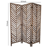 Benzara 3 Panel Foldable Wooden Screen with Herringbone Pattern, Brown BM26598 Brown Wood BM26598