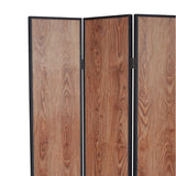 Benzara 3 Panel Foldable Wooden Screen with Grain Details, Brown BM26601 Brown Wood and Faux Leather BM26601