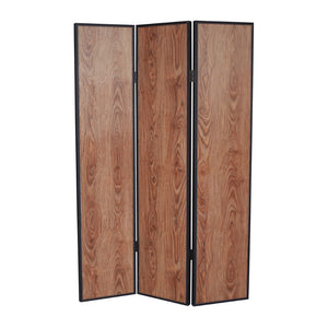 Benzara 3 Panel Foldable Wooden Screen with Grain Details, Brown BM26601 Brown Wood and Faux Leather BM26601