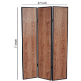 Benzara 3 Panel Foldable Wooden Screen with Grain Details, Brown BM26601 Brown Wood and Faux Leather BM26601