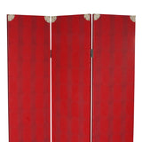 Benzara Transitional 3 Panel Wooden Screen with Nailhead Trim, Red BM26603 Red Fabric, Wood BM26603