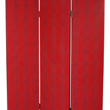 Benzara Transitional 3 Panel Wooden Screen with Nailhead Trim, Red BM26603 Red Fabric, Wood BM26603