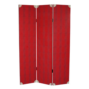 Benzara Transitional 3 Panel Wooden Screen with Nailhead Trim, Red BM26603 Red Fabric, Wood BM26603